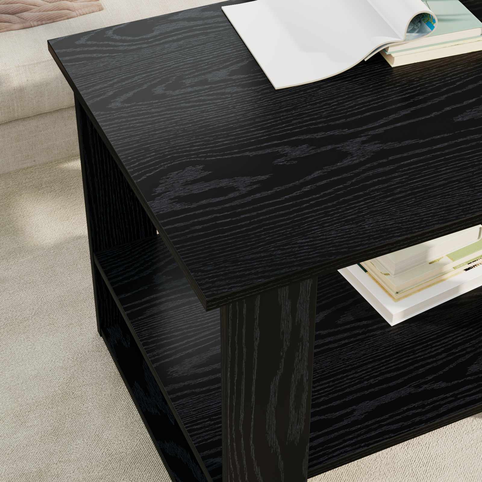 Salontafel Zwart Eiken 72 x 50 x 50 cm Bewerkt hout