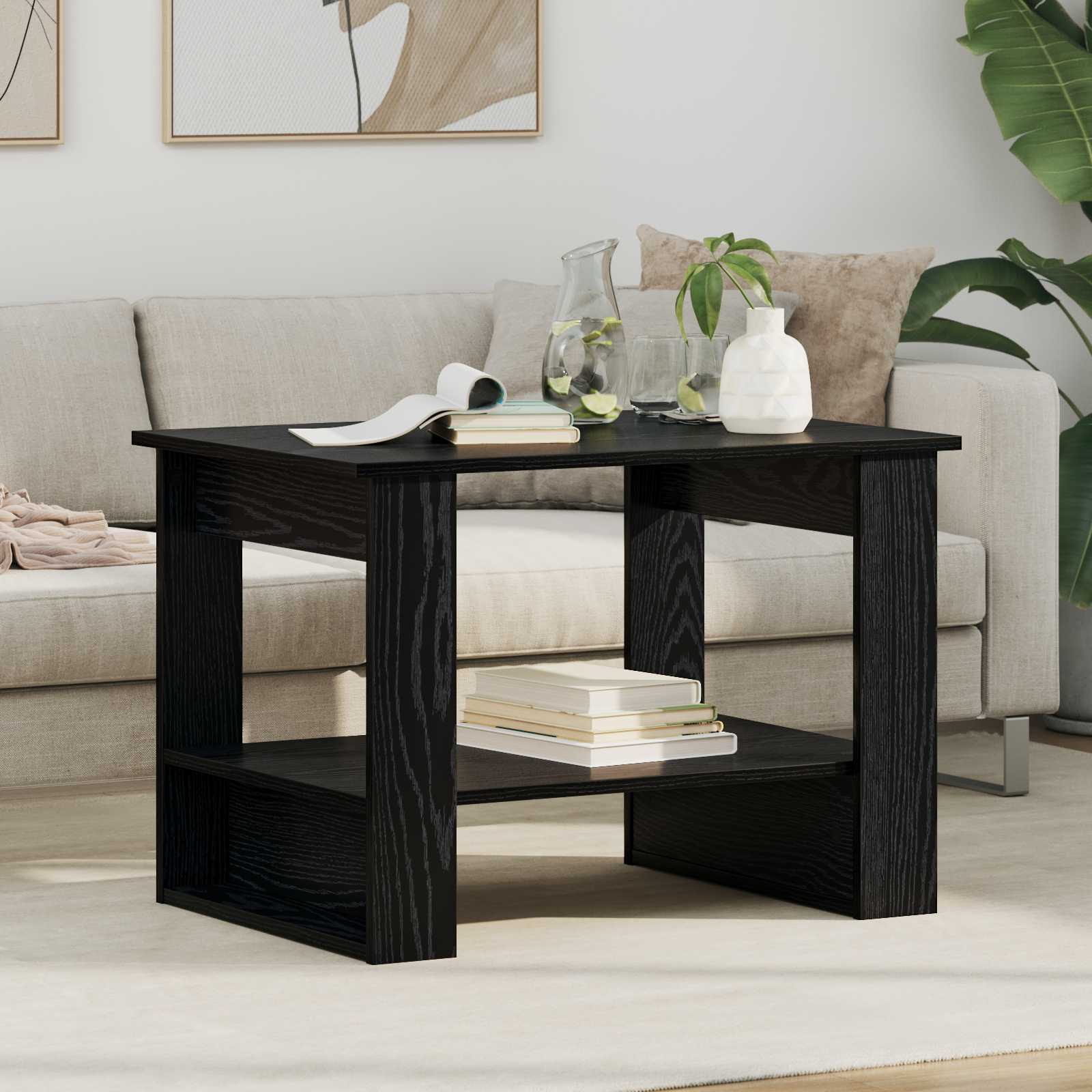 Salontafel Zwart Eiken 72 x 50 x 50 cm Bewerkt hout