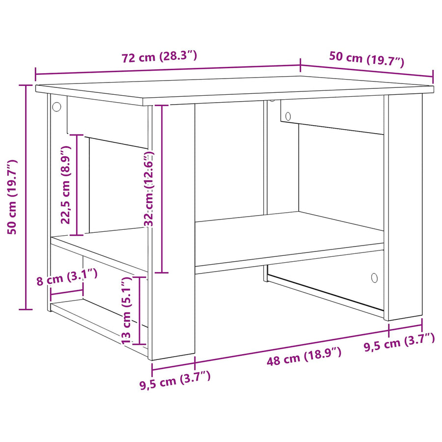 Salontafel Zwart Eiken 72 x 50 x 50 cm Bewerkt hout