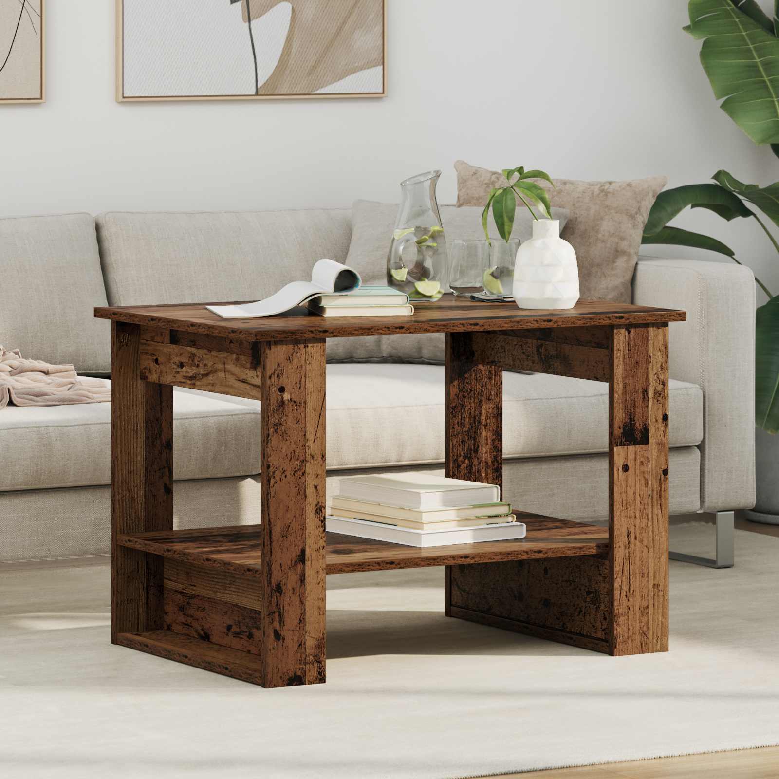 Salontafel Oudhout 72 x 50 x 50 cm Bewerkt hout