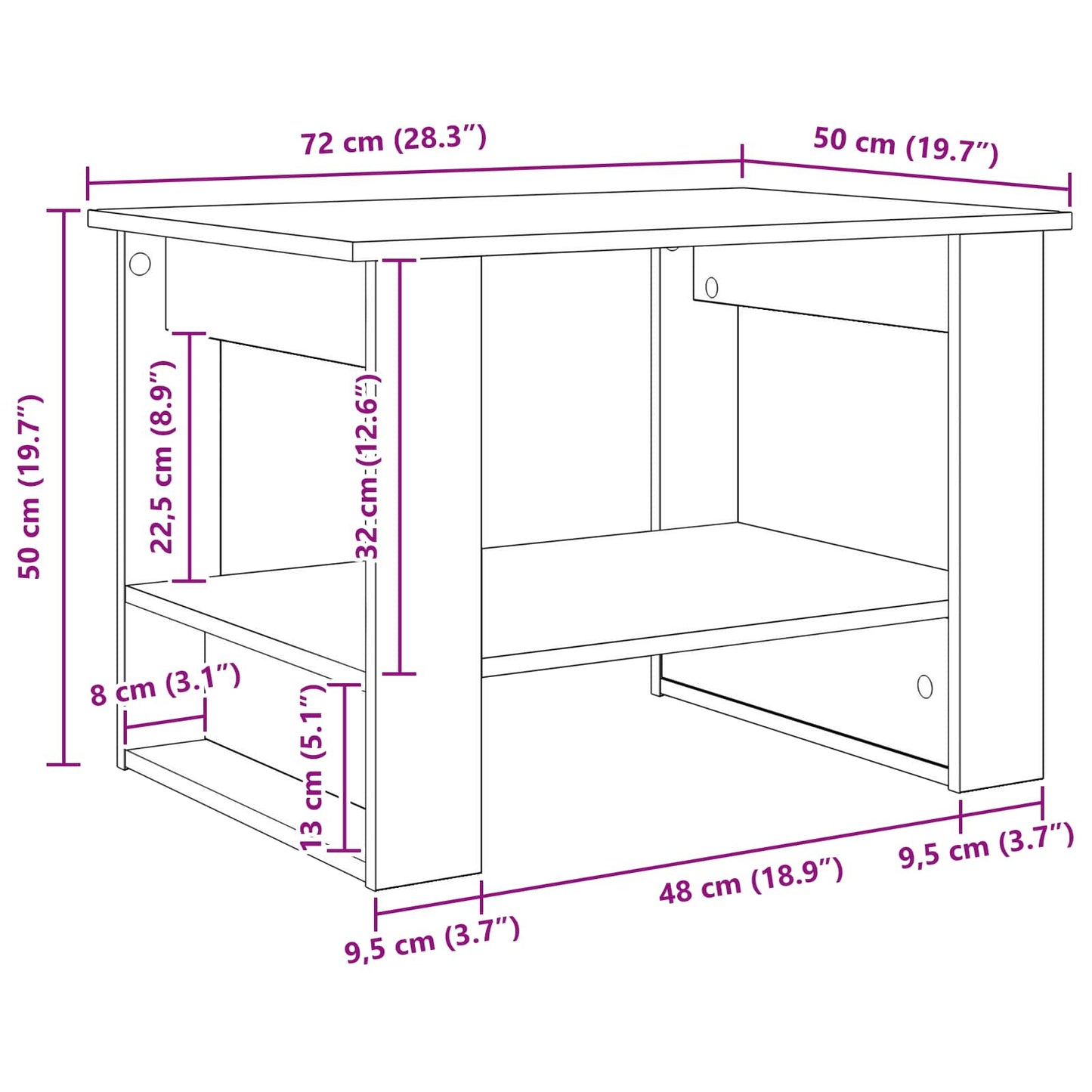 Salontafel Oudhout 72 x 50 x 50 cm Bewerkt hout