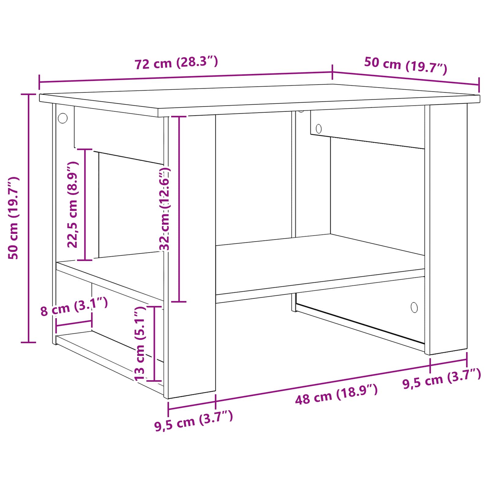 Salontafel Oudhout 72 x 50 x 50 cm Bewerkt hout