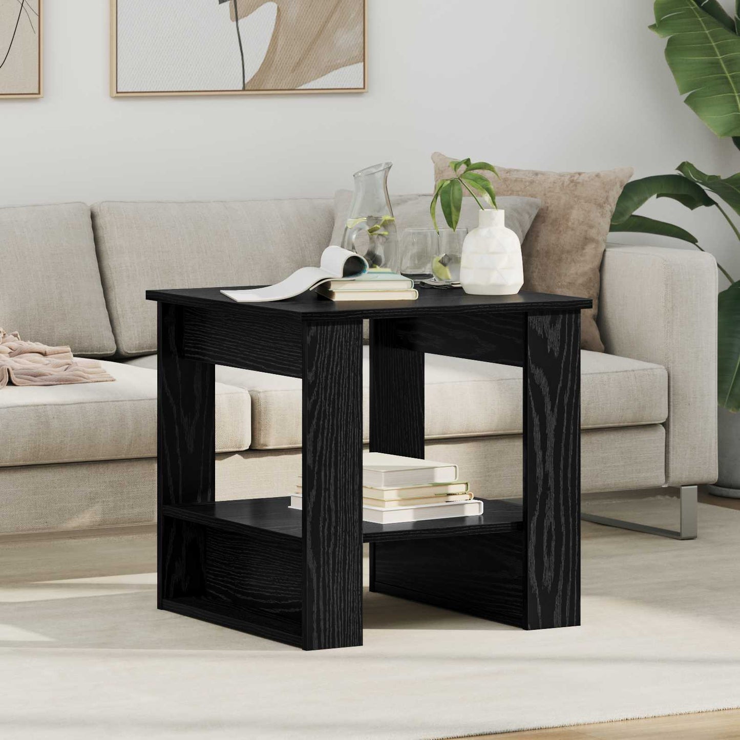 Salontafel Zwart Eiken 51 x 50 x 50 cm Bewerkt hout