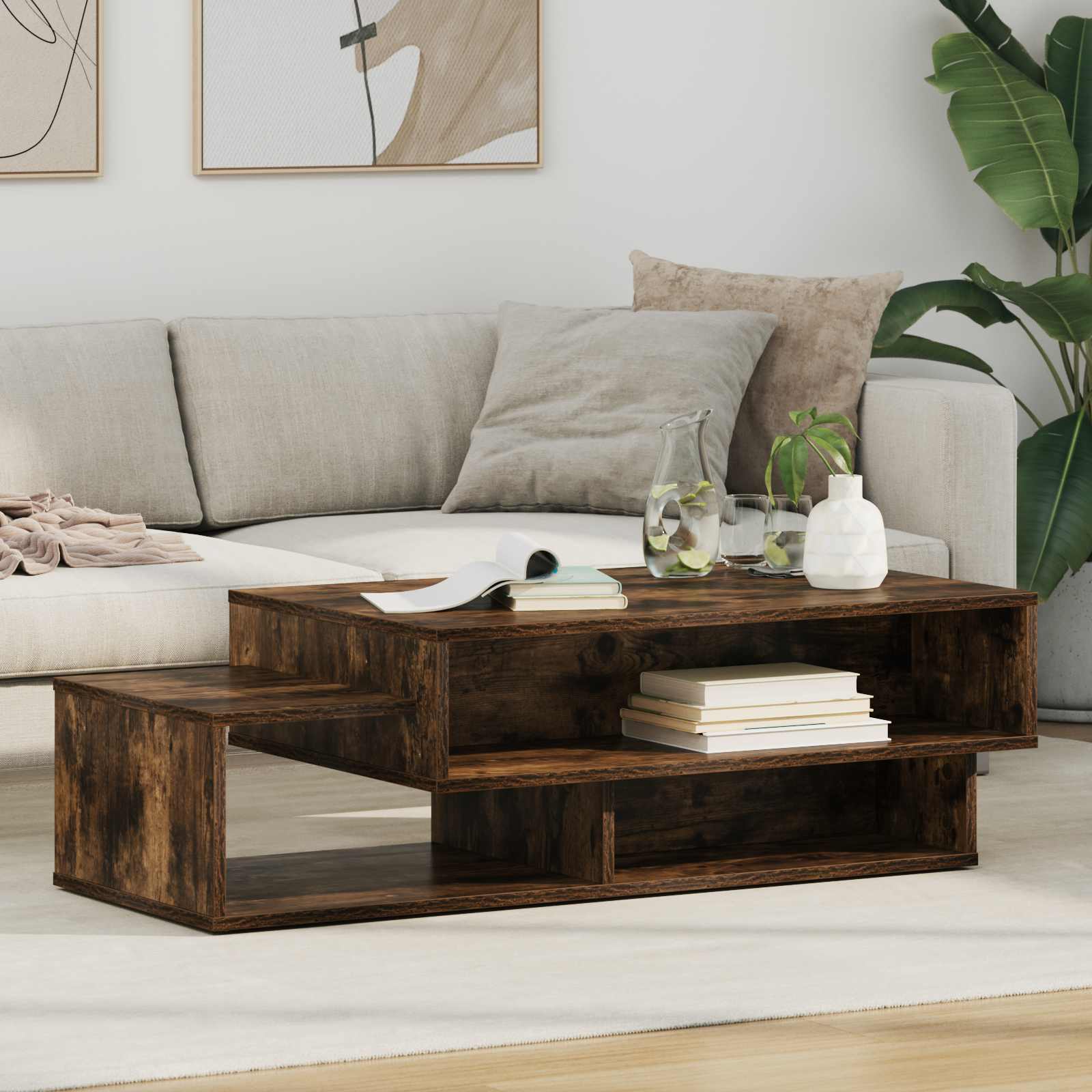 Salontafel Gerookt eiken 105 x 50 x 32,5 cm Bewerkt hout