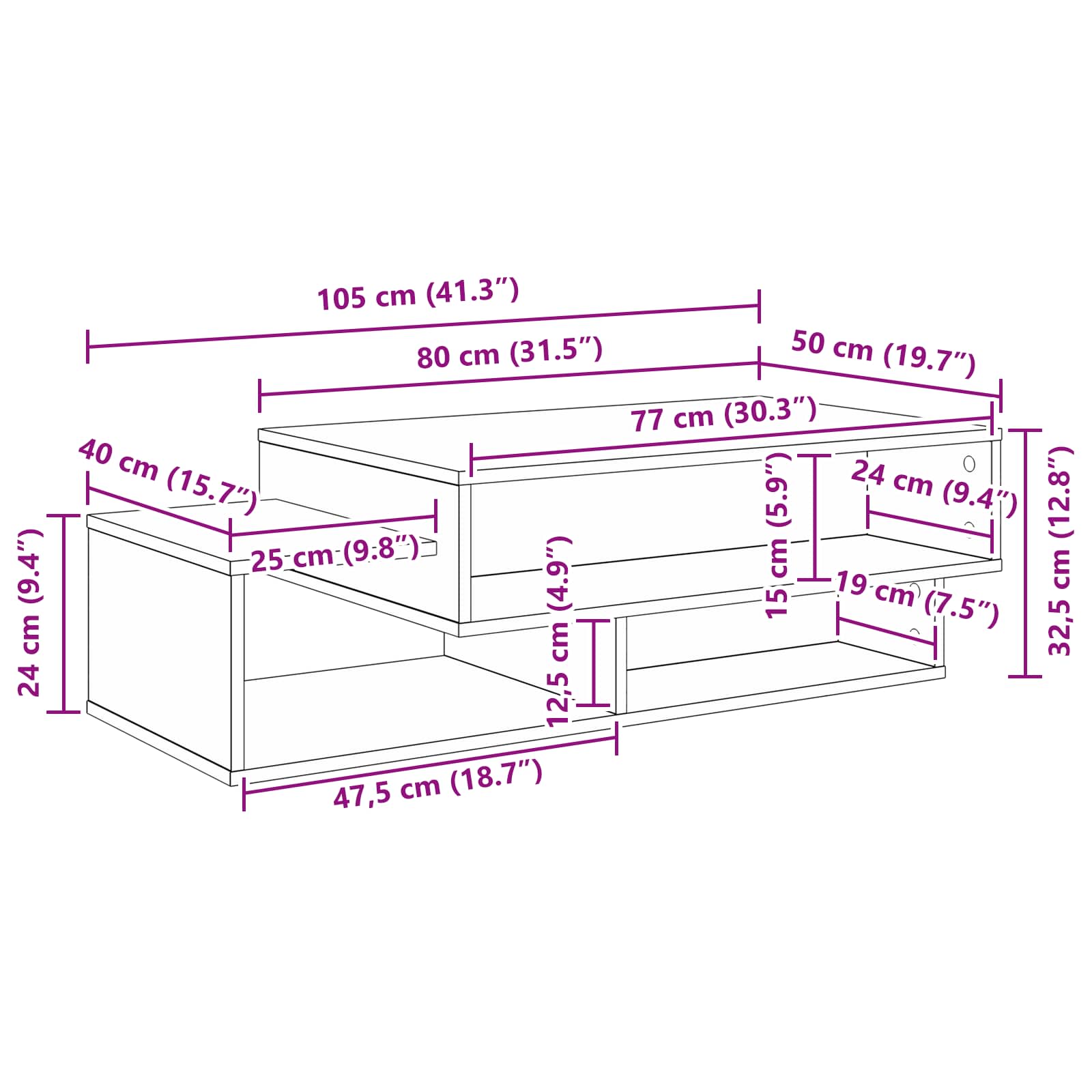Salontafel Grijs Sonoma 105 x 50 x 32,5 cm Bewerkt hout