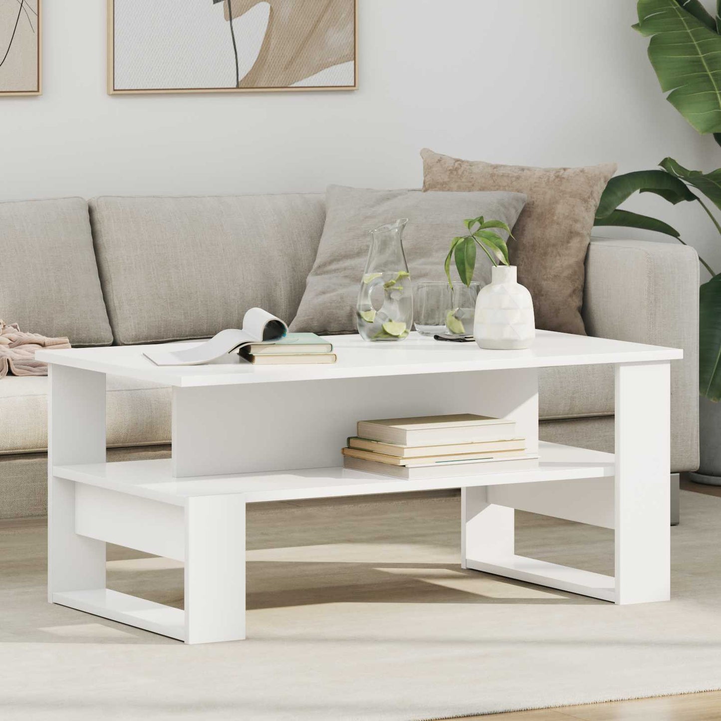Salontafel Wit 90 x 50 x 40 cm Bewerkt hout
