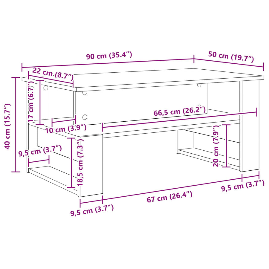 Salontafel Grijs Sonoma 90 x 50 x 40 cm Bewerkt hout
