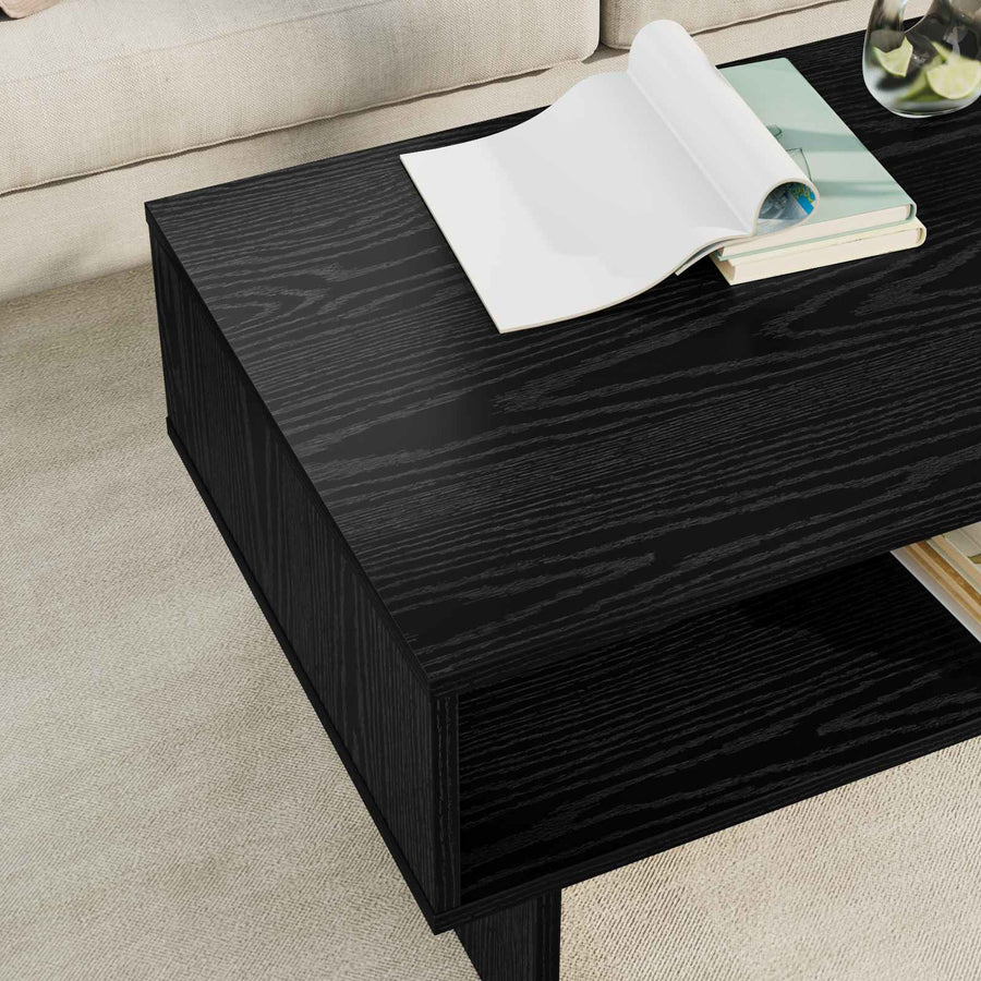 Salontafel Zwart Eiken 80 x 46 x 35 cm Bewerkt hout