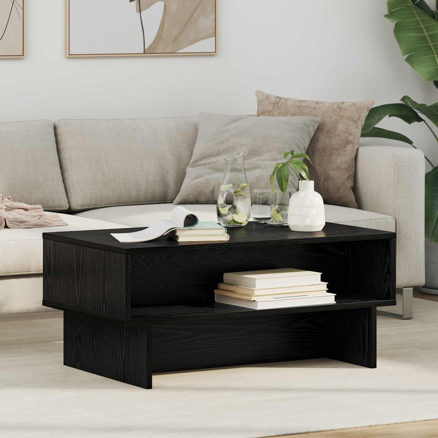 Salontafel Zwart Eiken 80 x 46 x 35 cm Bewerkt hout