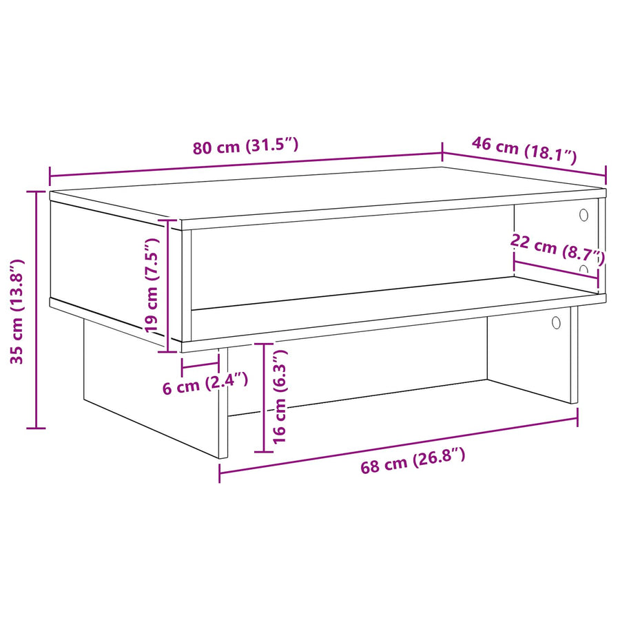 Salontafel Sonoma Eiken 80 x 46 x 35 cm Bewerkt hout
