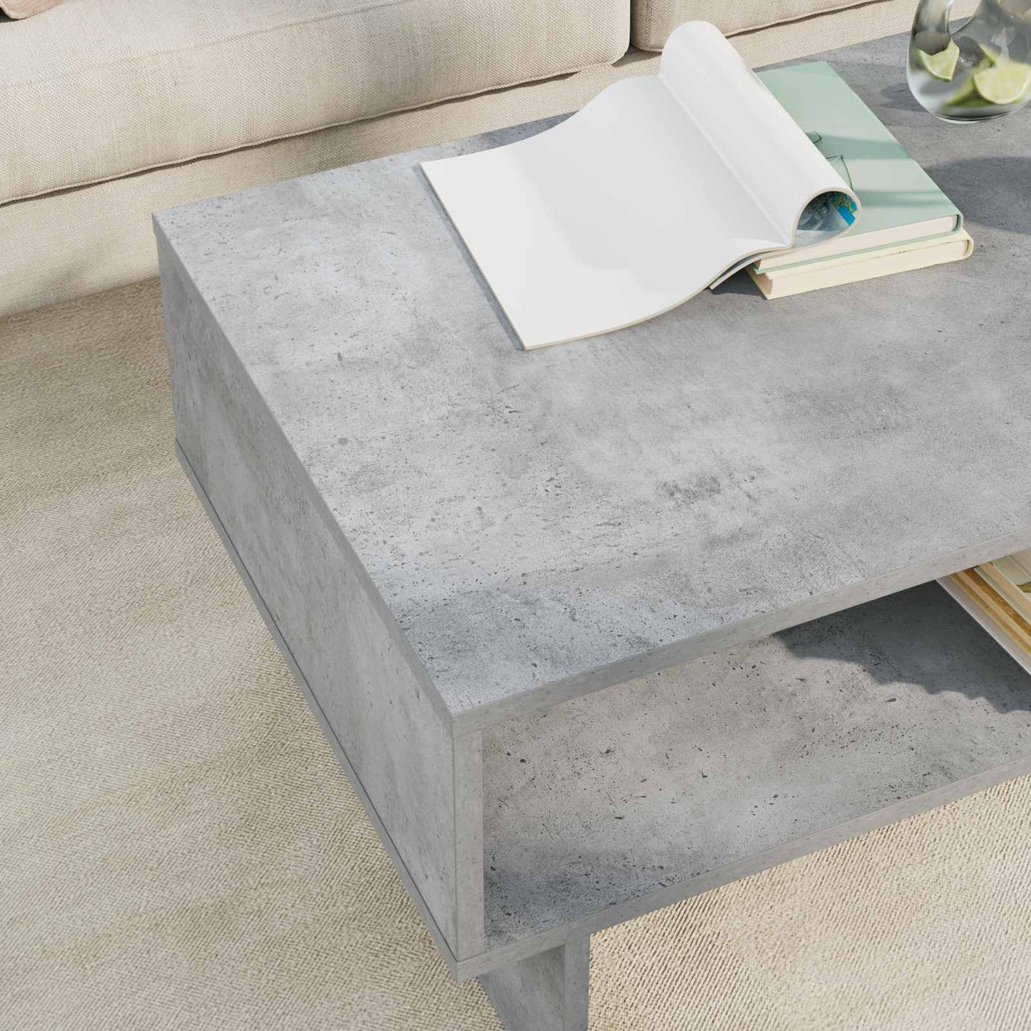 Salontafel Beton Grijs 80 x 46 x 35 cm Bewerkt hout