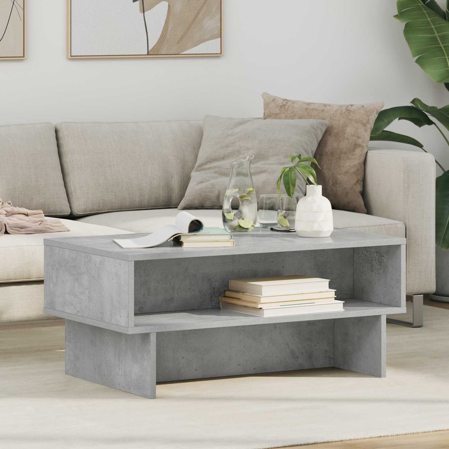 Salontafel Beton Grijs 80 x 46 x 35 cm Bewerkt hout