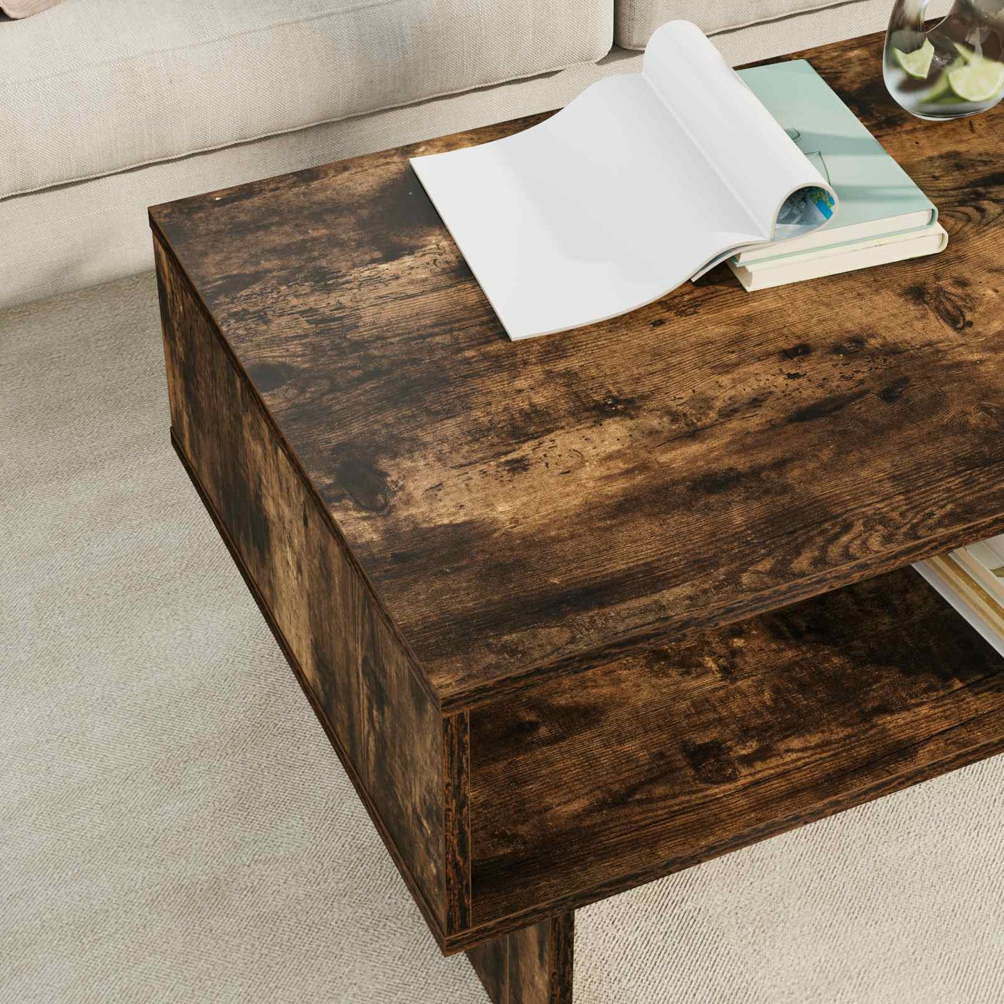 Salontafel Gerookt eiken 80 x 46 x 35 cm Bewerkt hout