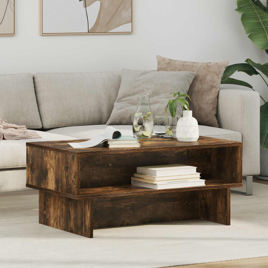 Salontafel Gerookt eiken 80 x 46 x 35 cm Bewerkt hout