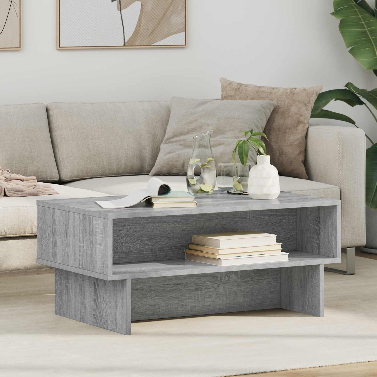 Salontafel Grijs Sonoma 80 x 46 x 35 cm Bewerkt hout