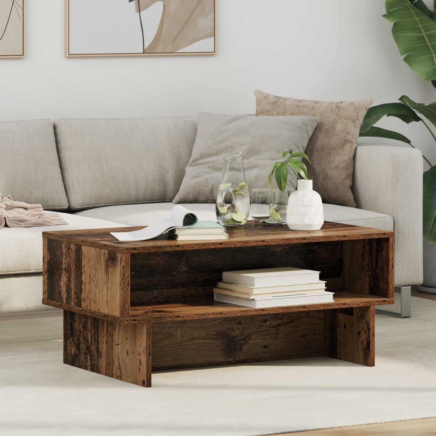 Salontafel Oudhout 80 x 46 x 35 cm Bewerkt hout