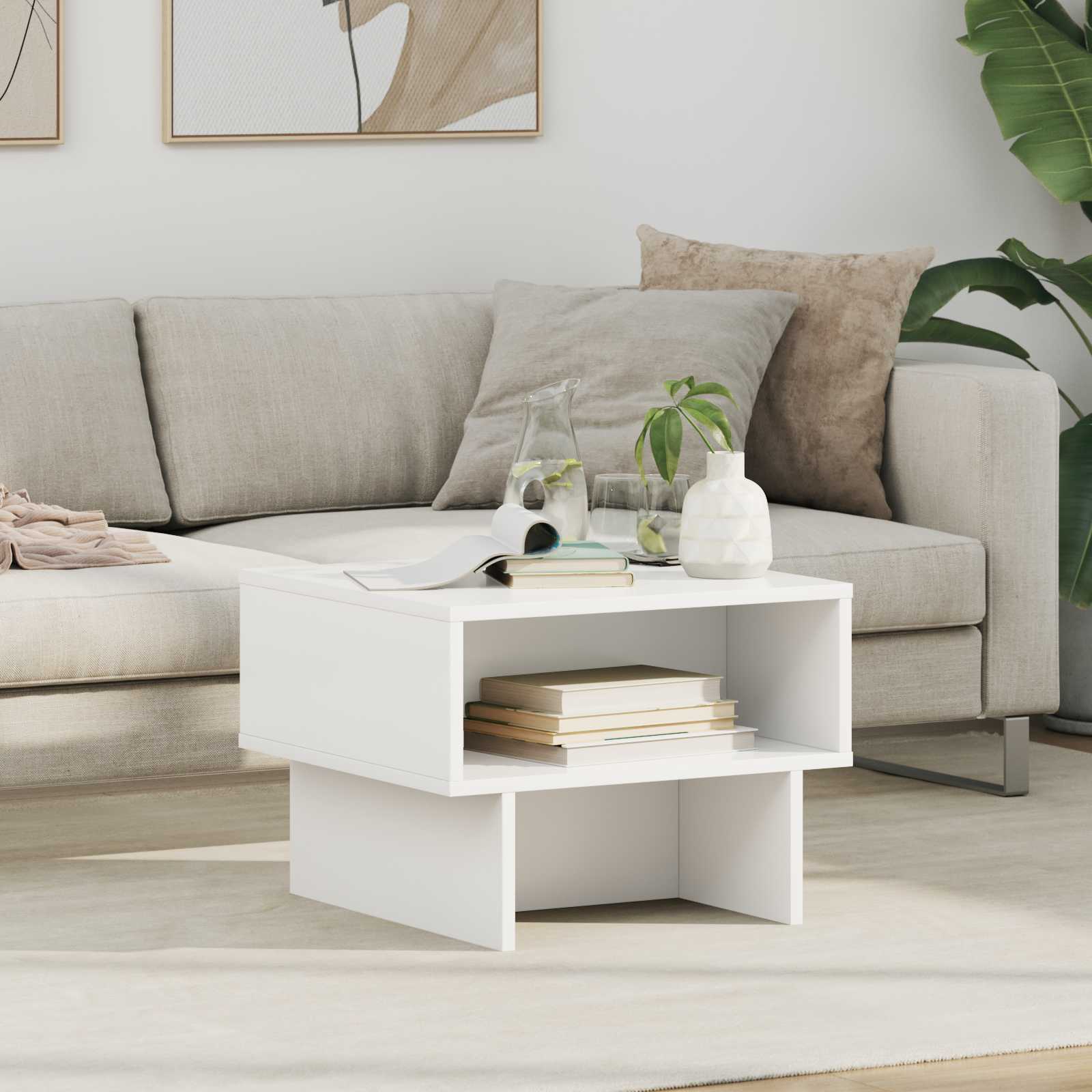 Salontafel Wit 48 x 46 x 35 cm Bewerkt hout