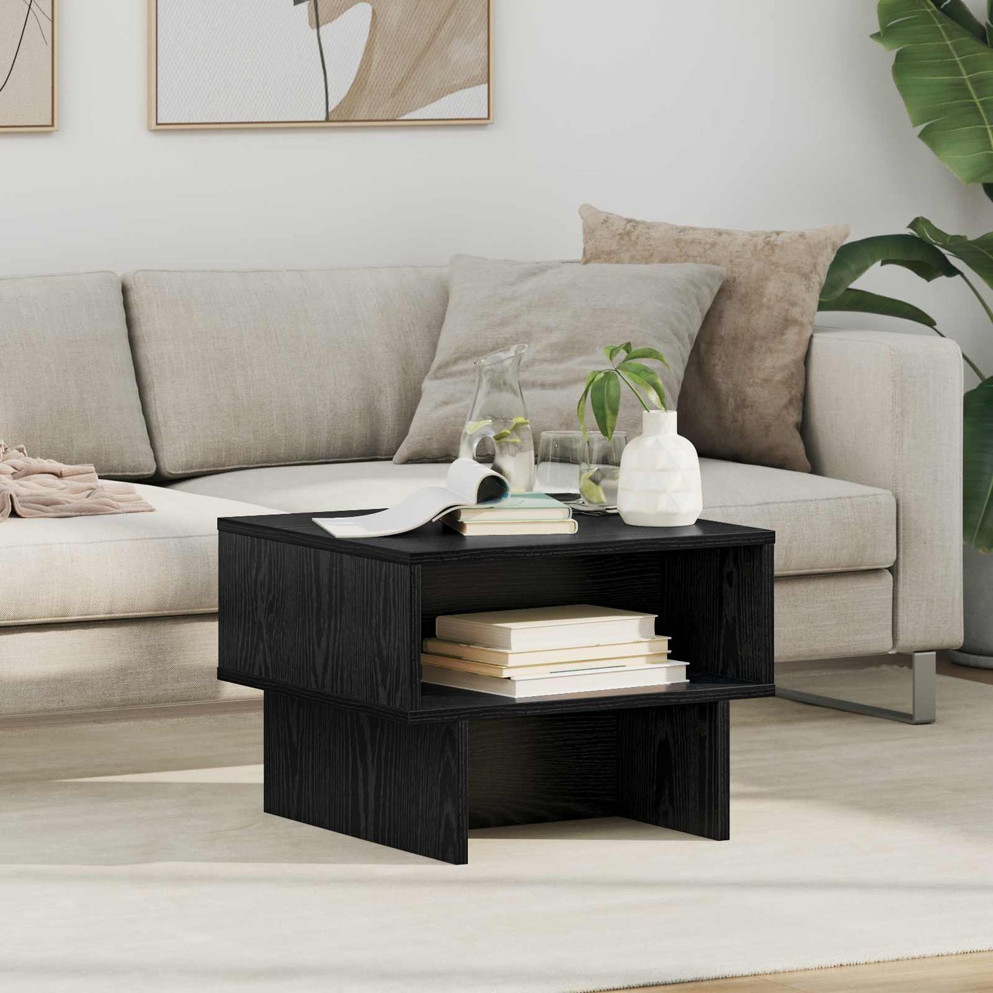 Salontafel Zwart Eiken 48 x 46 x 35 cm Bewerkt hout