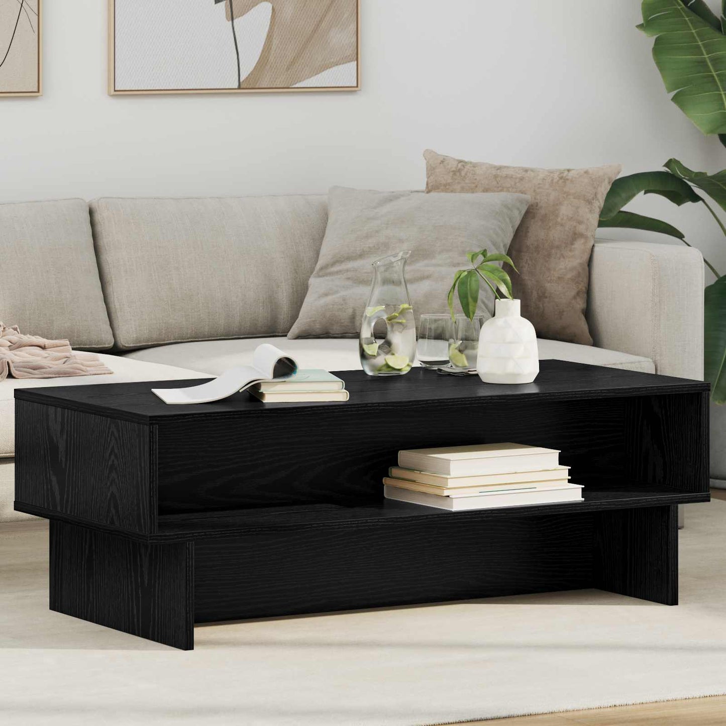 Salontafel Zwart Eiken 100 x 46 x 35 cm Bewerkt hout