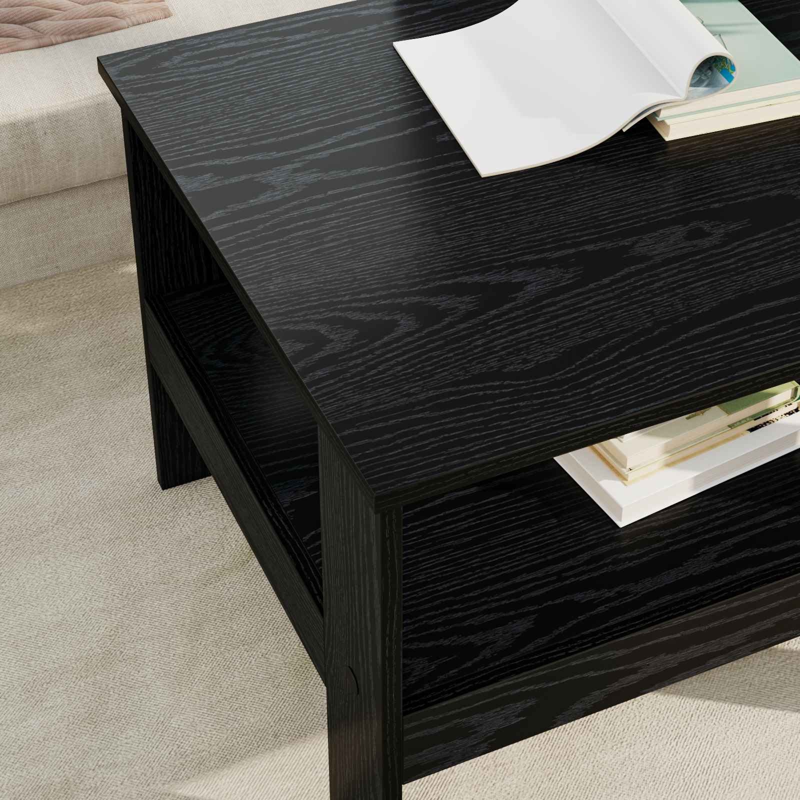 Salontafel Zwart Eiken 57 x 55 x 45 cm Bewerkt hout