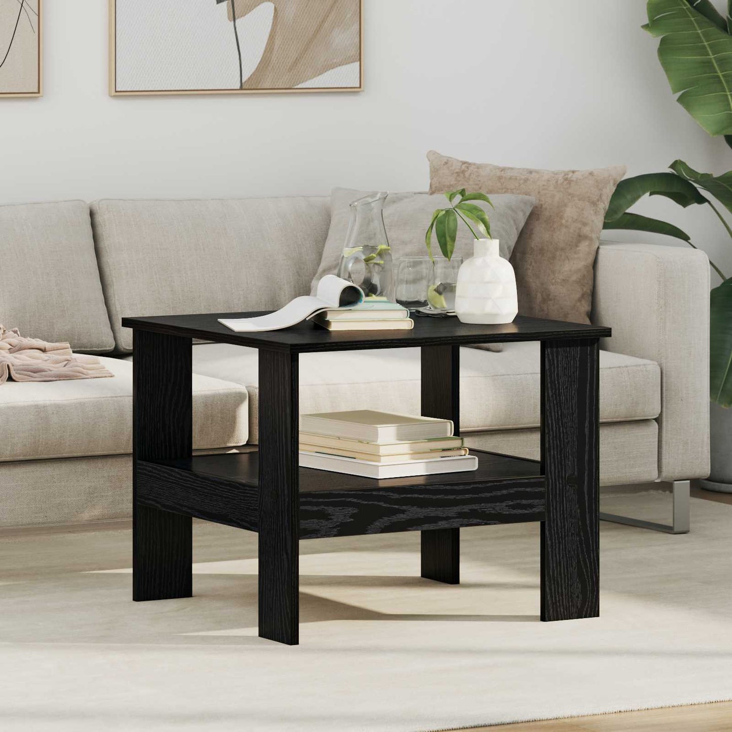 Salontafel Zwart Eiken 57 x 55 x 45 cm Bewerkt hout