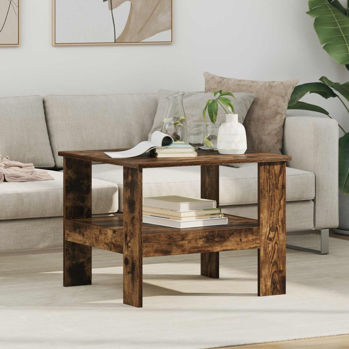 Salontafel Gerookt eiken 57 x 55 x 45 cm Bewerkt hout