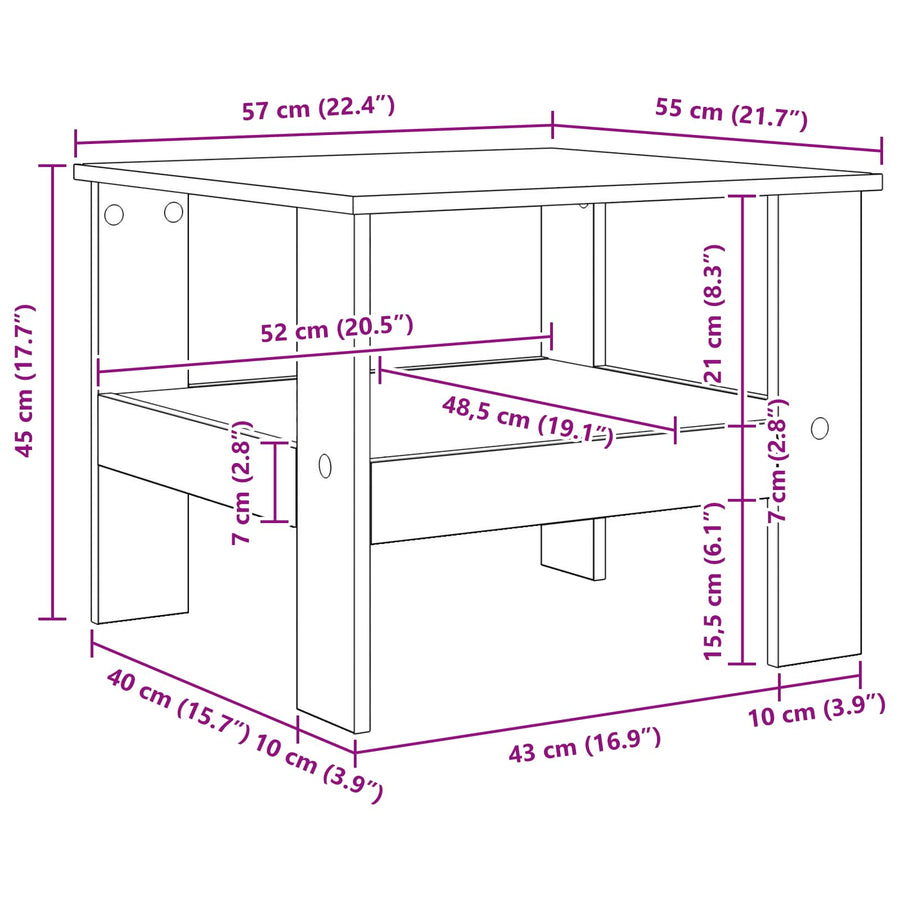 Salontafel Grijs Sonoma 57 x 55 x 45 cm Bewerkt hout