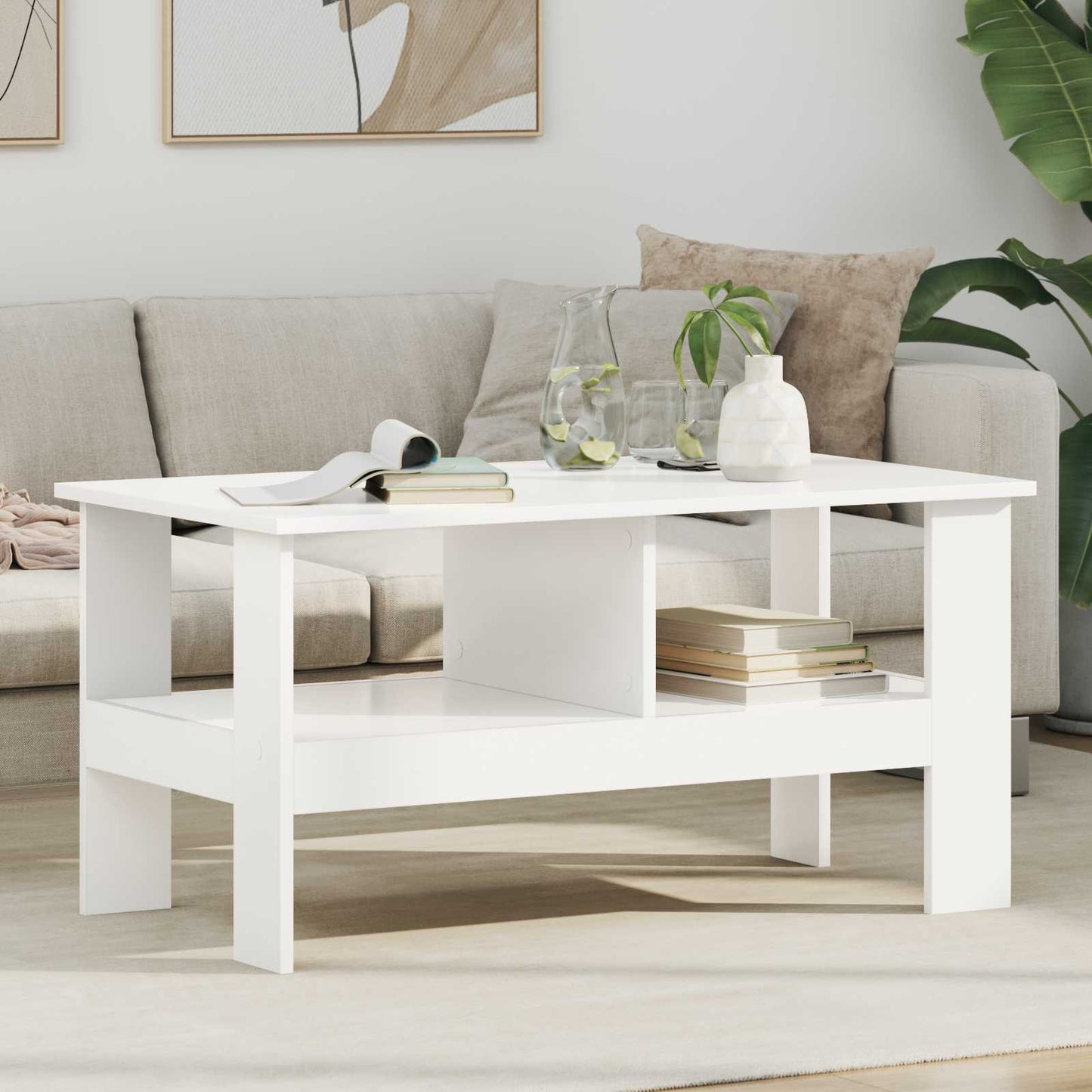 Salontafel Wit 90 x 50 x 45 cm Bewerkt hout