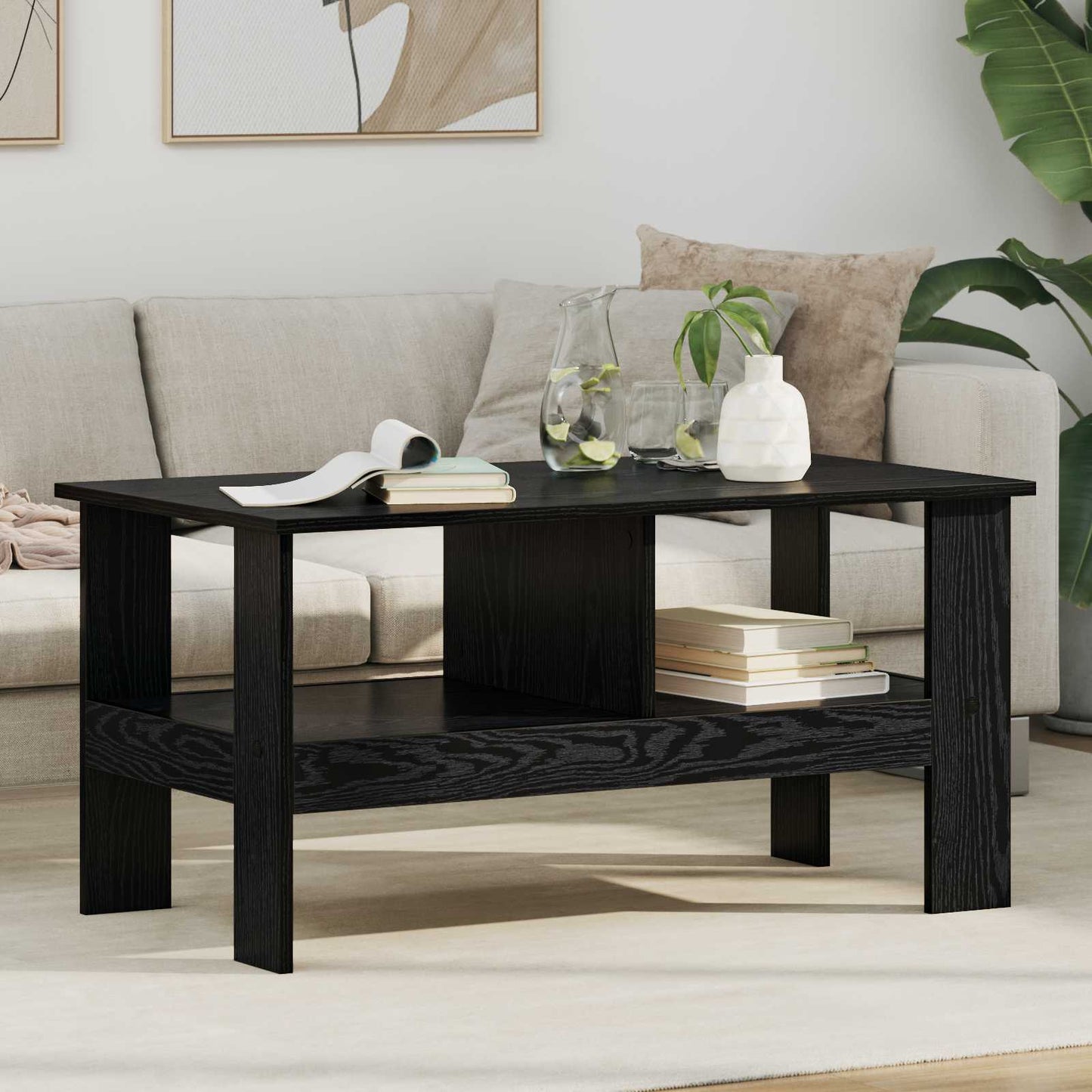 Salontafel Zwart Eiken 90 x 50 x 45 cm Bewerkt hout