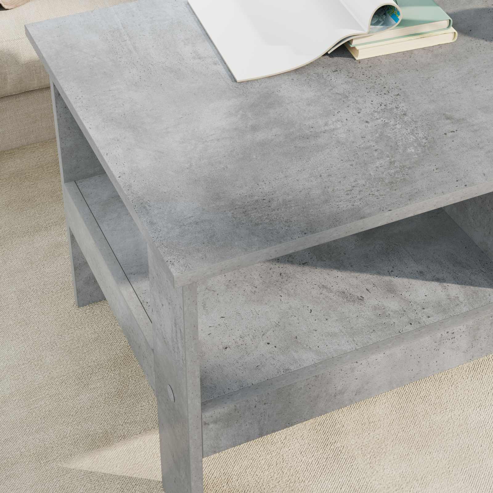 Salontafel Beton Grijs 90 x 50 x 45 cm Bewerkt hout