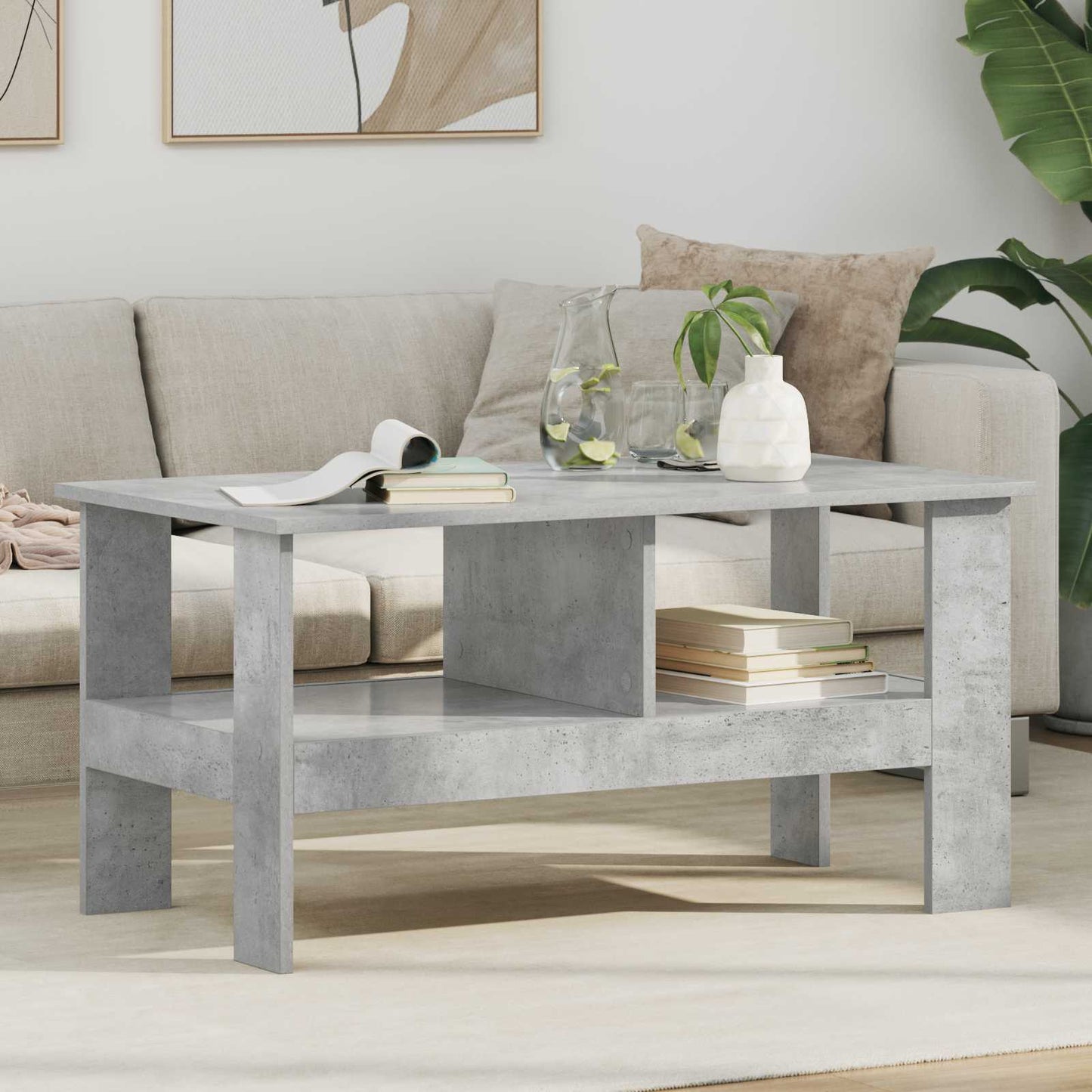 Salontafel Beton Grijs 90 x 50 x 45 cm Bewerkt hout