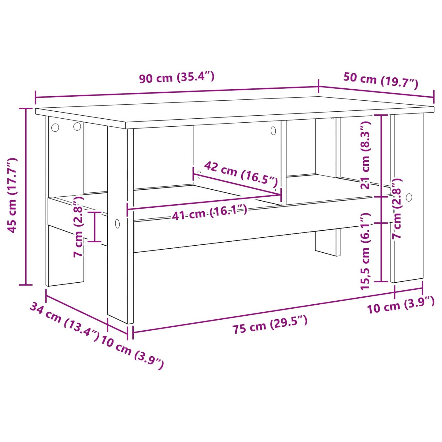 Salontafel Beton Grijs 90 x 50 x 45 cm Bewerkt hout