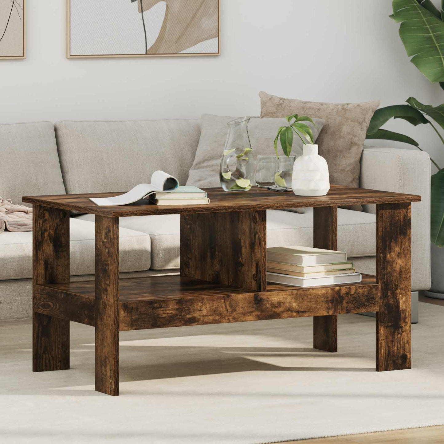 Salontafel Gerookt eiken 90 x 50 x 45 cm Bewerkt hout