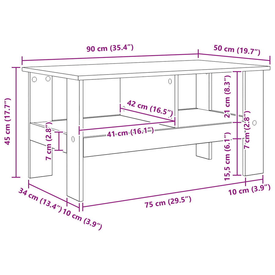 Salontafel Grijs Sonoma 90 x 50 x 45 cm Bewerkt hout