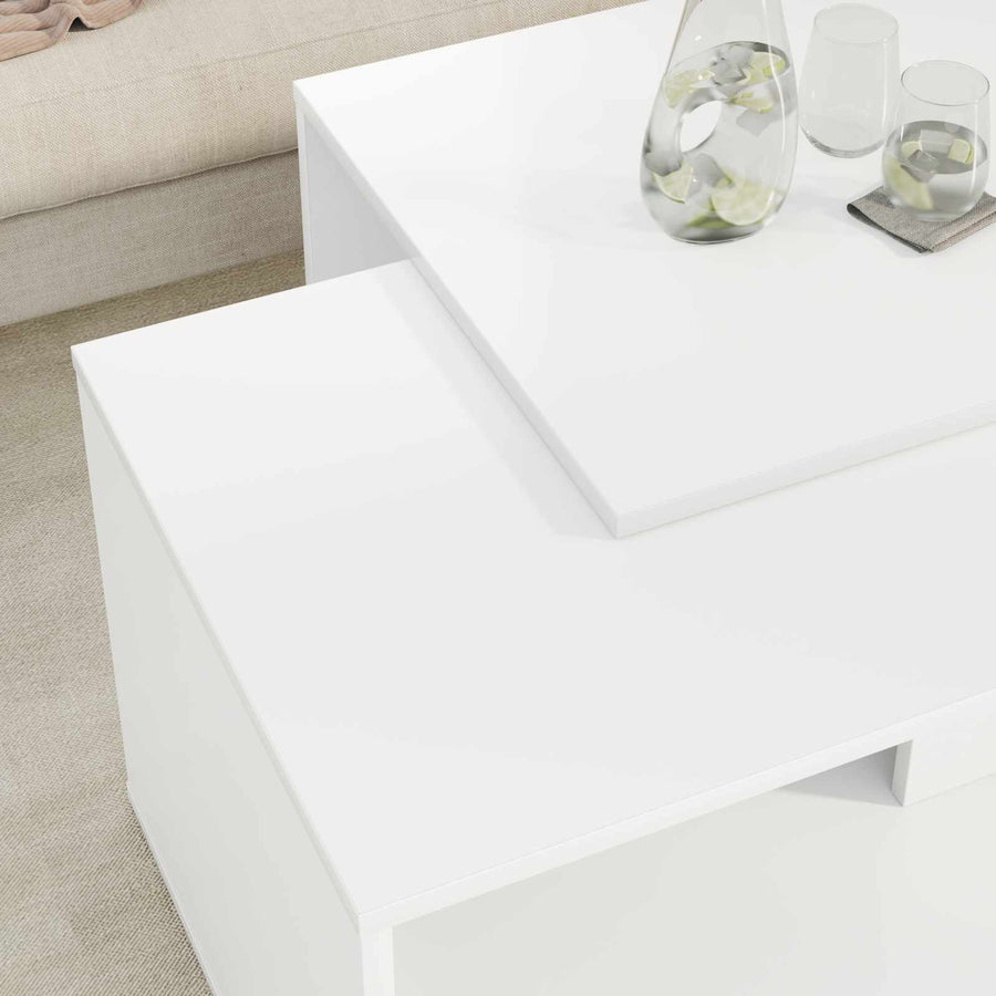 Koffietafel Set 2 pcs Wit Bewerkt hout