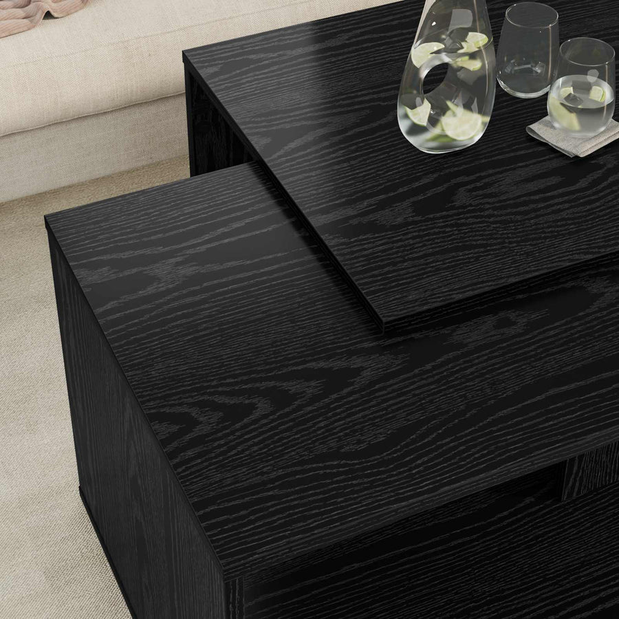 Koffietafel Set 2 pcs Zwart Eiken Bewerkt hout