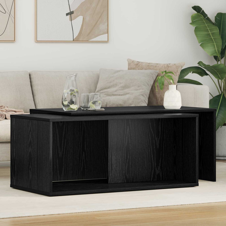 Koffietafel Set 2 pcs Zwart Eiken Bewerkt hout