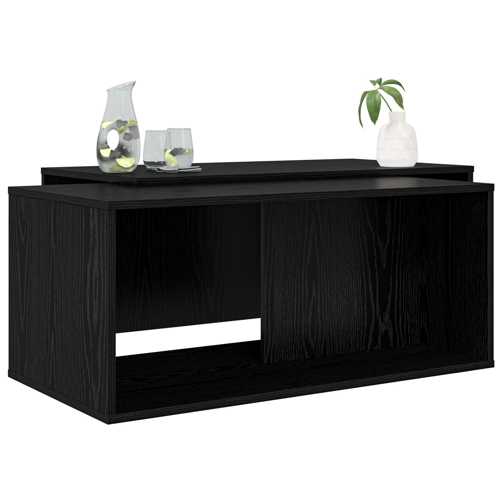 Koffietafel Set 2 pcs Zwart Eiken Bewerkt hout