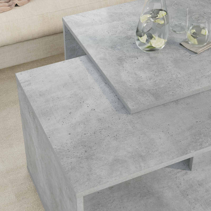 Koffietafel Set 2 pcs Beton Grijs Bewerkt hout