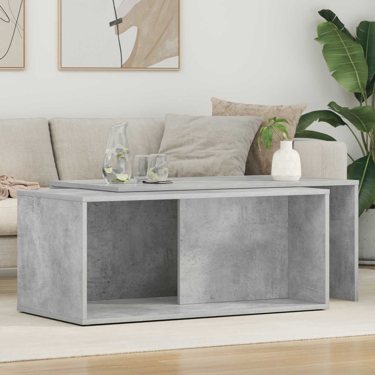 Koffietafel Set 2 pcs Beton Grijs Bewerkt hout