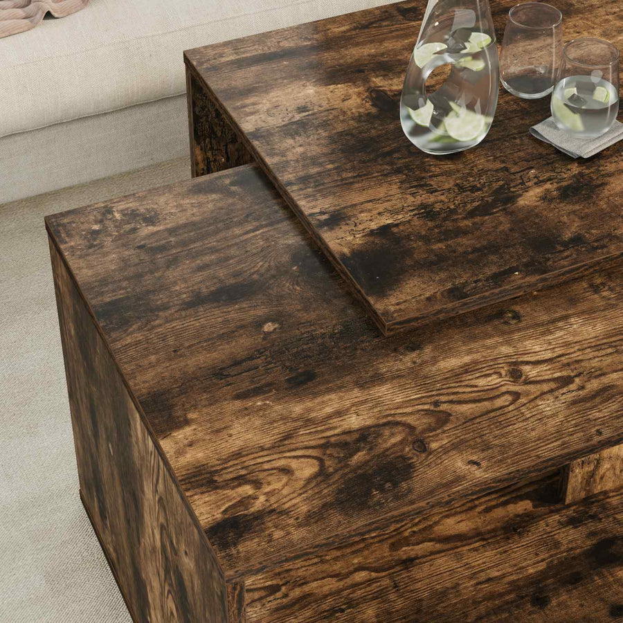 Koffietafel Set 2 pcs Gerookt eiken Bewerkt hout