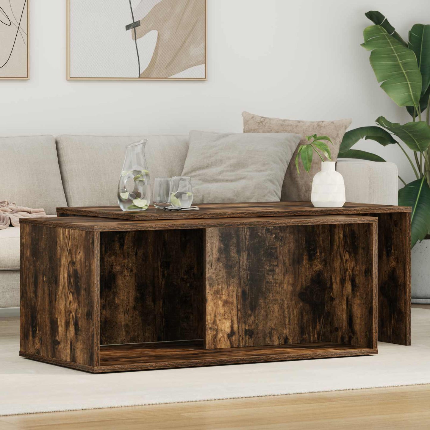 Koffietafel Set 2 pcs Gerookt eiken Bewerkt hout