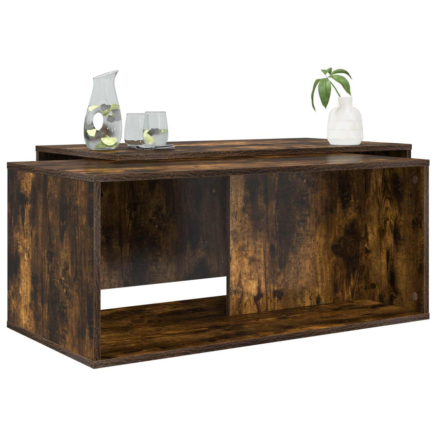 Koffietafel Set 2 pcs Gerookt eiken Bewerkt hout