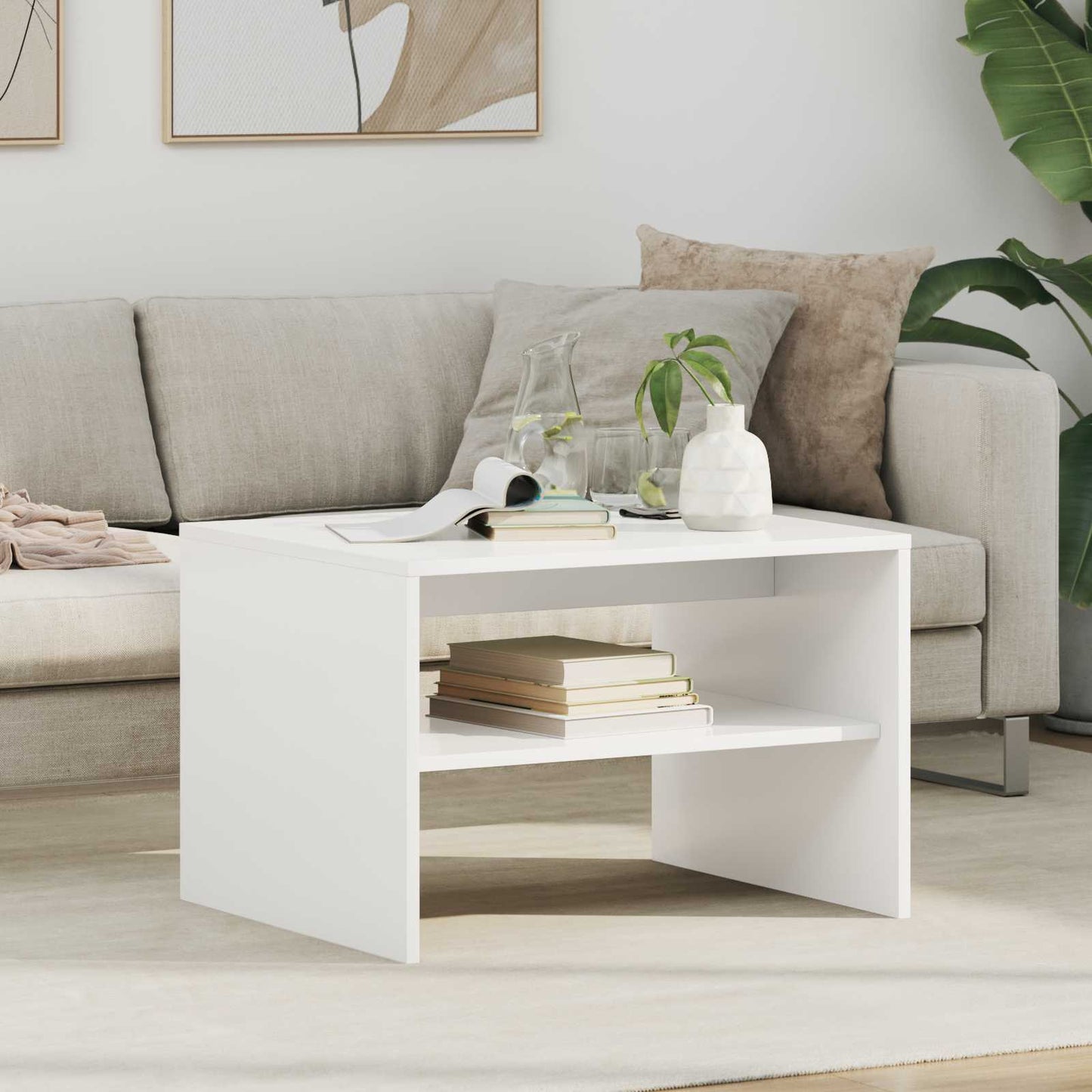 Salontafel Wit 60 x 50 x 40 cm Bewerkt hout