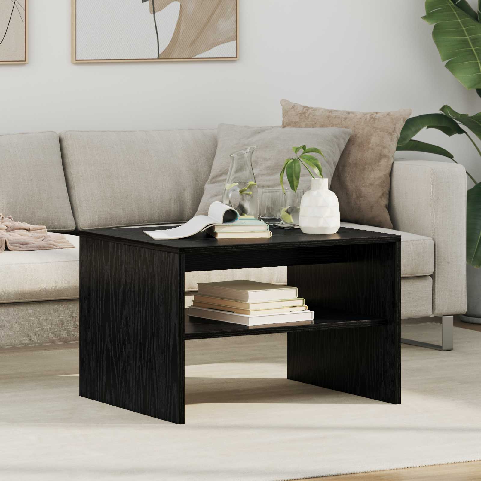 Salontafel Zwart Eiken 60 x 50 x 40 cm Bewerkt hout