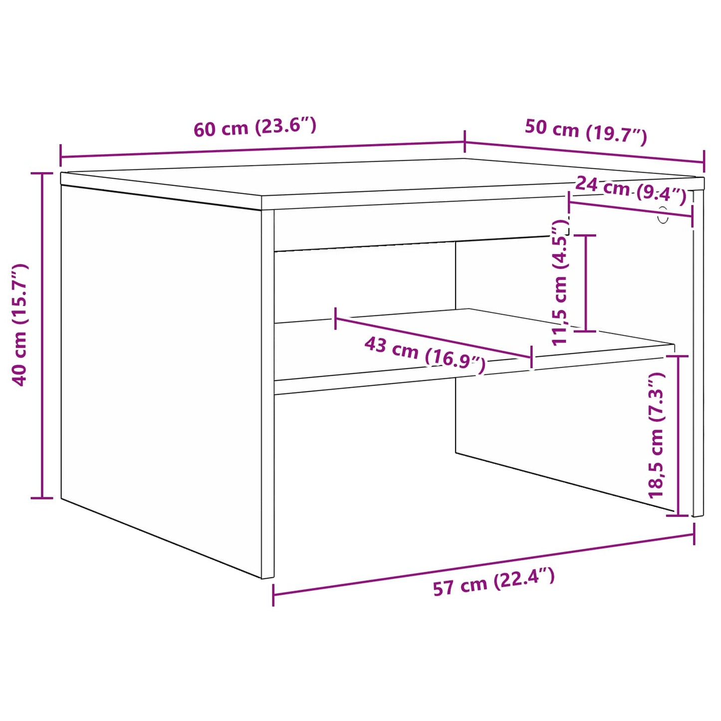 Salontafel Zwart Eiken 60 x 50 x 40 cm Bewerkt hout