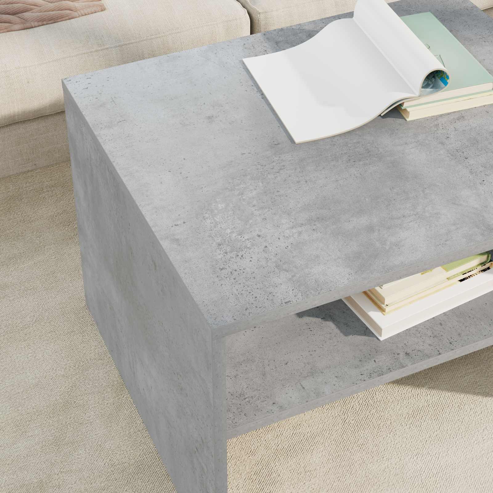 Salontafel Beton Grijs 60 x 50 x 40 cm Bewerkt hout