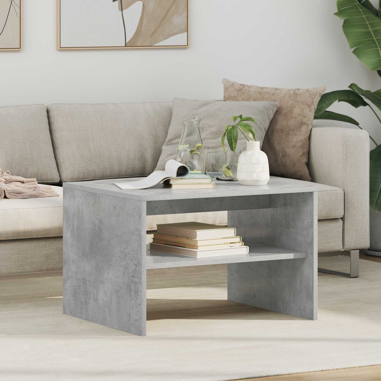 Salontafel Beton Grijs 60 x 50 x 40 cm Bewerkt hout
