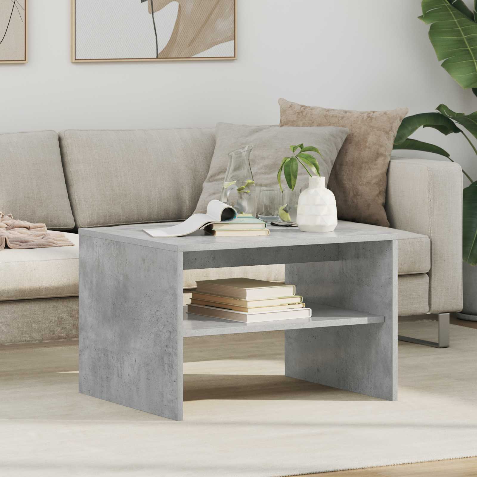 Salontafel Beton Grijs 60 x 50 x 40 cm Bewerkt hout