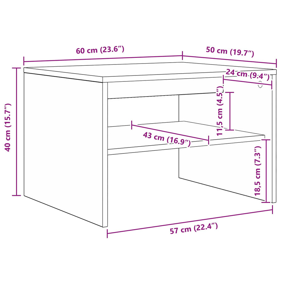 Salontafel Beton Grijs 60 x 50 x 40 cm Bewerkt hout